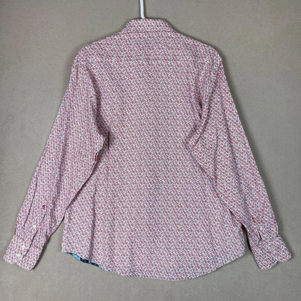 Robert Graham Shirt Mens Large White Orange Leaf Long Sleeve Button Up‎ Adult